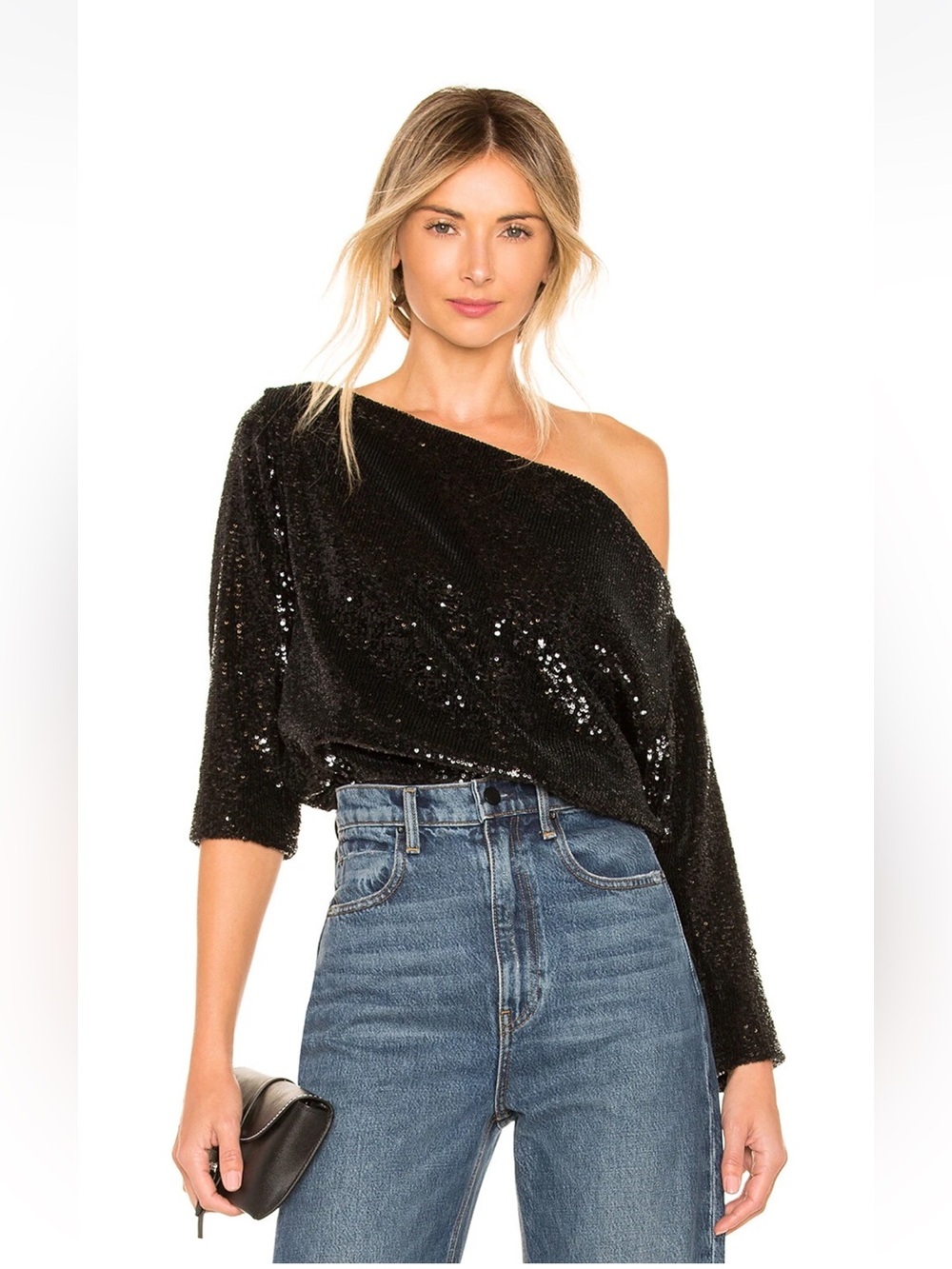 A.L.C. Zoey Sequin Off Shoulder Party Top Black Size 2
